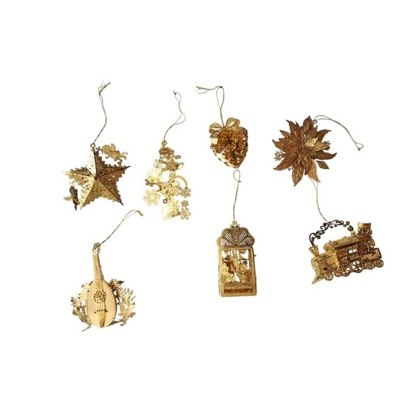 Danbury Mint 1998 Gold 23K Plated 3D Christmas 7 Ornaments - Picture 1 of 15